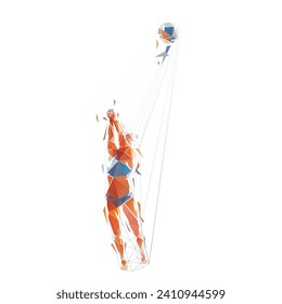 Jugador de voleibol, mujer, ilustración aislada vectorial de baja polilla, vista lateral