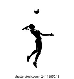 Volleyball player, woman, isolated vector silhouette, side view. Female volleyball logo