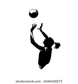 Volleyball player, woman, isolated vector silhouette, side view. Female volleyball logo