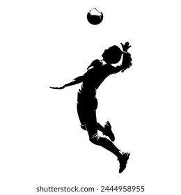 Volleyball player, woman, isolated vector silhouette, side view. Female volleyball logo