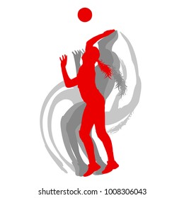 Volleyball player woman in red color vector background fast motion concept