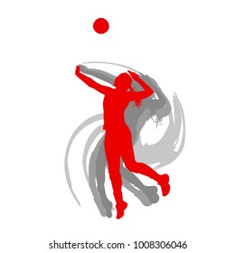 Volleyball player woman in red color vector background fast motion concept