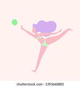 Volleyball player woman in swim suit on beach contemporary art flat vector illustration sporty woman enjoying freedom lifestyle in summer vacations