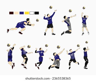 Volleyball players collection for sticker, decoration, or background. A simple vector design.