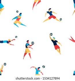 Volleyball players concept seamless pattern. Endless wallpaper for print templates or wallpapers for sport activity.