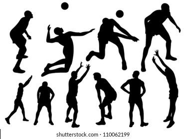 volleyball players fine vector design - black sportsmen silhouettes set