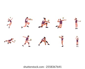 Volleyball Players Illustration Element Set