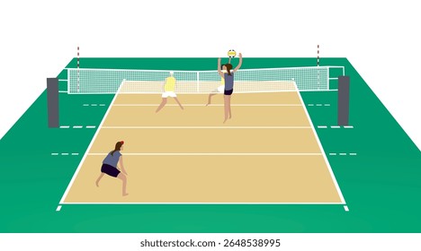 Volleyball players play game. vector