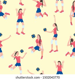 Volleyball players. Seamless pattern. Vector illustration.