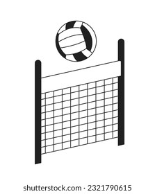 Volleyball playing monochrome flat vector object. Pass volley ball over net. Sports game. Editable black and white thin line icon. Simple cartoon clip art spot illustration for web graphic design
