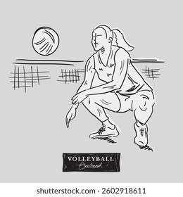 Volleyball poses freehand drawing, vector illustration design.