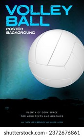 Fondo de póster de voleibol con bola y texto de muestra en capa separada - ilustración vectorial
