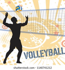 Volleyball Poster. Banner Advertising on abstract grunge background, vector illustration