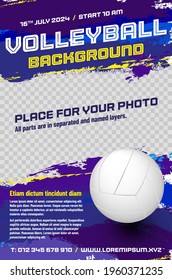 Volleyball poster template with ball and place for your photo - vector illustration