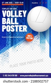 Volleyball poster template with ball and place for your photo - vector illustration