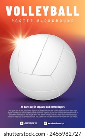 Volleyball poster template with white ball with shiny flash and copy space for your text - vector illustration