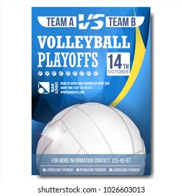 Volleyball Poster Vector. Design For Sport Bar Promotion. Volleyball Ball. Modern Tournament. Championship Label A4 Size. Game Illustration
