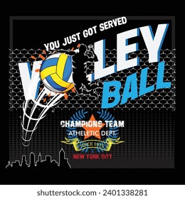 Volleyball  print for apparel with ball. Typography graphics for t-shirt. Design for athletic clothes on tee shirt Vector illustration