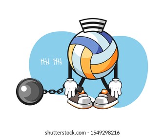 Volleyball prisoner cartoon. Mascot Character vector.