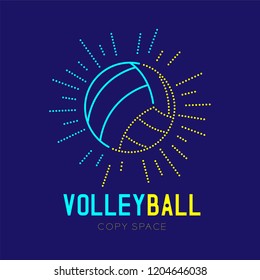 Volleyball with radius frame logo icon outline stroke set dash line design illustration isolated on dark blue background with Volleyball text and copy space, vector eps 10