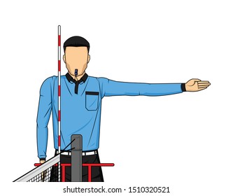 Volleyball referee gives sign who score the point action on white background. Vector illustration