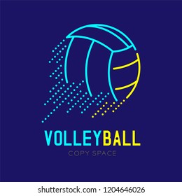 Volleyball rushing logo icon outline stroke set dash line design illustration isolated on dark blue background with Volleyball text and copy space, vector eps 10