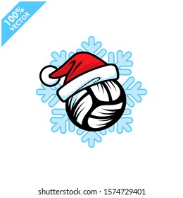 Volleyball santa hat with snow flake background  logo vector