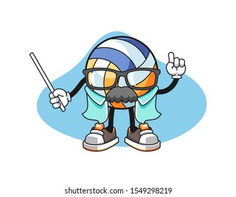 Volleyball scientist professor cartoon. Mascot Character vector.