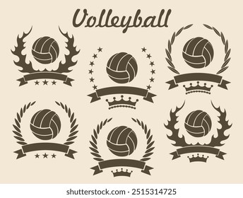 Volleyball set. Isolated volleyball on vintage background