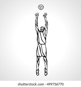 Volleyball setter player outline silhouette, vector illustration
