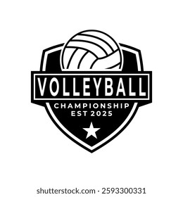 Volleyball with shield logo vector. Creative Volleyball logo design template