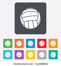 Volleyball sign icon. Beach sport symbol. Rounded squares 11 buttons. Vector