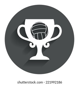 Volleyball sign icon. Beach sport symbol. Winner award cup. Circle flat button with shadow. Modern UI website navigation. Vector