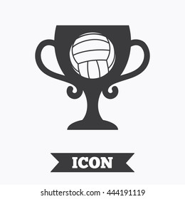 Volleyball sign icon. Beach sport symbol. Winner award cup. Graphic design element. Flat volleyball symbol on white background. Vector