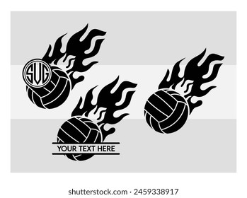 Volleyball, Volleyball Silhouette, Fire Volleyball With Net, Heart, Silhouette, Monogram clipart