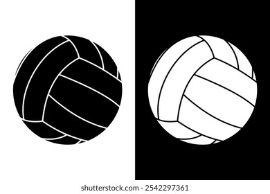 Volleyball Silhouette Vector Illustration – Black and White Design, Simple Graphic Isolated on White Background, Editable and Scalable EPS for Sports Icons and Graphic Projects