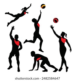 Volleyball Silhouettes Volleyball Player Action Logo Vector Illustration