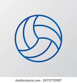 Vector de ícono simple de voleibol. Diseño plano. Diseño de corte de papel. Símbolo azul cortado con sombra. Fondo gris.ai