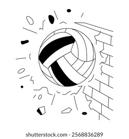 Volleyball smashing on wall illustration in hand drawn style 