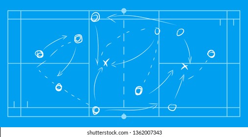 Volleyball sport field plan with game strategy red scheme isolated on white