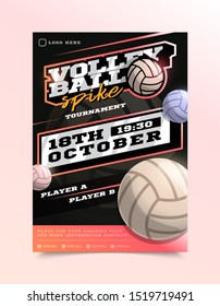 Volleyball Sport Flyer Vector. Vertical Card Poster Design For Sport Bar Promotion. Tournament Flyer. Invitation Illustration.