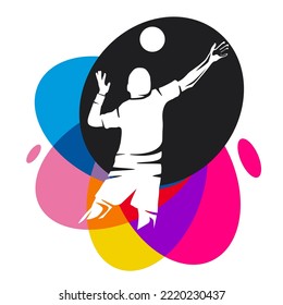 Volleyball sport graphic with colorful design elements.