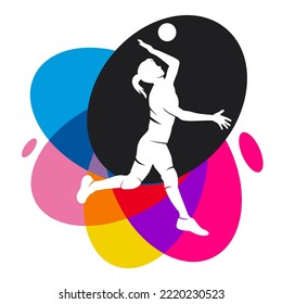 Volleyball sport graphic with colorful design elements.