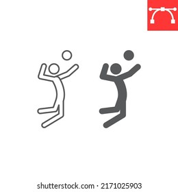 Volleyball sport line and glyph icon, sport and play, man playing voleyball vector icon, vector graphics, editable stroke outline sign, eps 10.