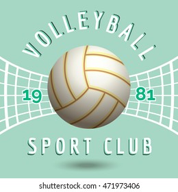 Volleyball sport team emblem with volleyball net in vintage style vector illustration