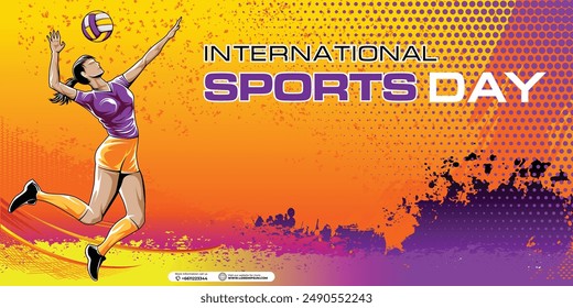 Volleyball Sport Hintergrund Vektorgrafik. In: International Sports Day Illustration. Grafikdesign zur Dekoration von Geschenkgutscheinen, Bannern und Flyern