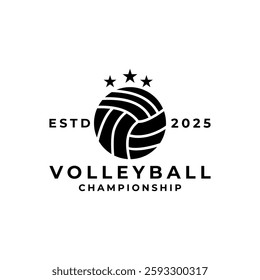 Volleyball with stars logo design. Best Volleyball logo design concept