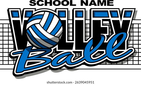 volleyball team design with ball and net for school, college or league sports