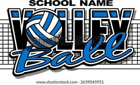 volleyball team design with ball and net for school, college or league sports