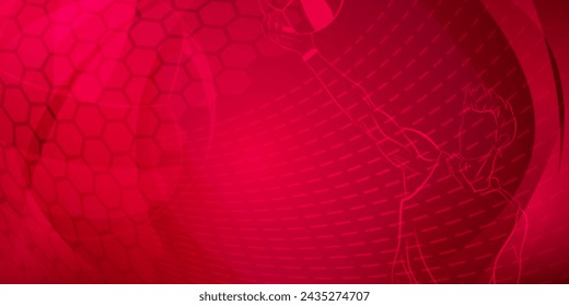 Volleyball themed background in red tones with abstract meshes, curves and dotted lines, with a male volleyball player hitting the ball